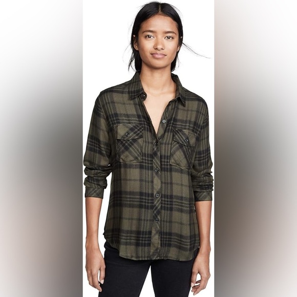 Rails Brent Plaid Sport Shirt In Olive Jet - Size M - Picture 2 of 6